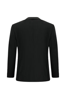 Siyah Relaxed Fit Rahat Kesim Yünlü Klasik Çizgili Takım Elbise
