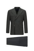 Koyu Füme Slim Fit Dar Kesim Yünlü Çizgili Kruvaze Takım Elbise