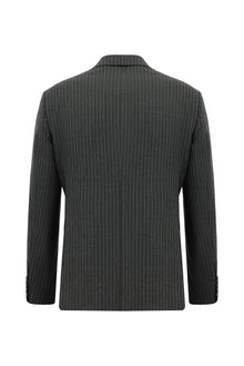 Koyu Füme Slim Fit Dar Kesim Yünlü Çizgili Kruvaze Takım Elbise