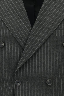 Koyu Füme Slim Fit Dar Kesim Yünlü Çizgili Kruvaze Takım Elbise