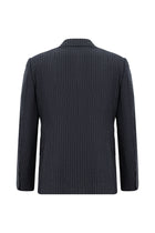 Koyu Lacivert Slim Fit Dar Kesim Yünlü Çizgili Kruvaze Takım Elbise