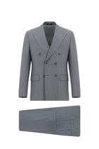 Orta Füme Slim Fit Dar Kesim Yünlü Çizgili Kruvaze Takım Elbise
