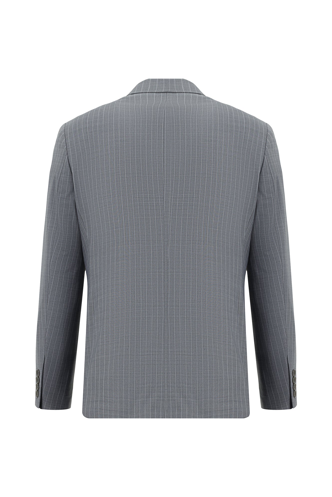 Orta Füme Slim Fit Dar Kesim Yünlü Çizgili Kruvaze Takım Elbise