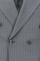 Orta Füme Slim Fit Dar Kesim Yünlü Çizgili Kruvaze Takım Elbise