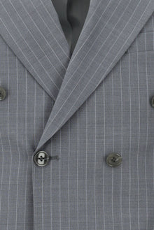 Orta Füme Slim Fit Dar Kesim Yünlü Çizgili Kruvaze Takım Elbise