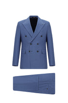 Koyu Mavi  Slim Fit Dar Kesim Yünlü Çizgili Kruvaze Takım Elbise