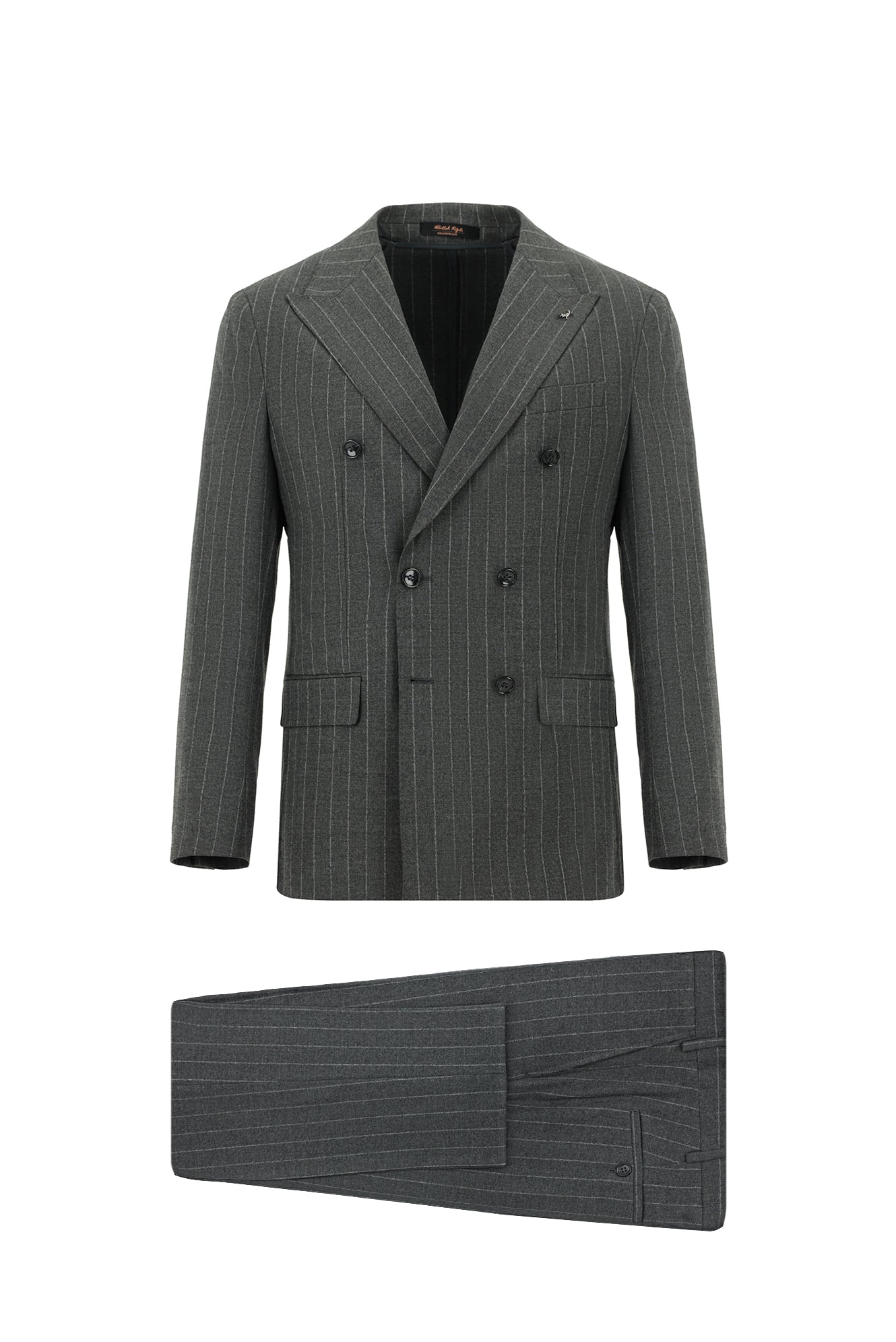 Orta Füme Super Slim Fit Ekstra Dar Kesim Yünlü Çizgili Kruvaze Takım Elbise