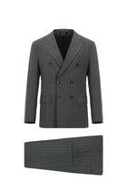 Orta Füme Super Slim Fit Ekstra Dar Kesim Yünlü Çizgili Kruvaze Takım Elbise