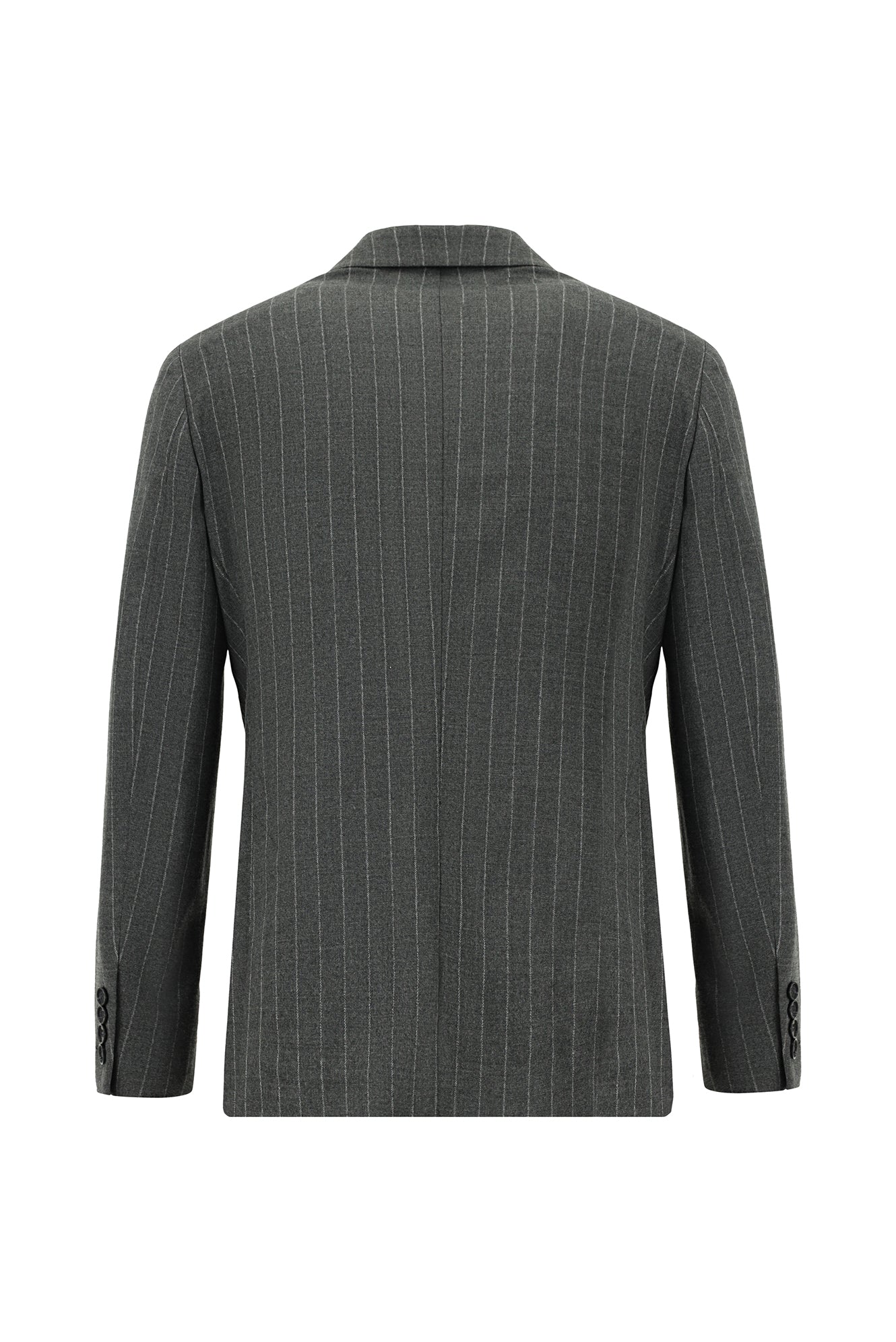 Orta Füme Super Slim Fit Ekstra Dar Kesim Yünlü Çizgili Kruvaze Takım Elbise