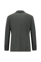 Orta Füme Super Slim Fit Ekstra Dar Kesim Yünlü Çizgili Kruvaze Takım Elbise