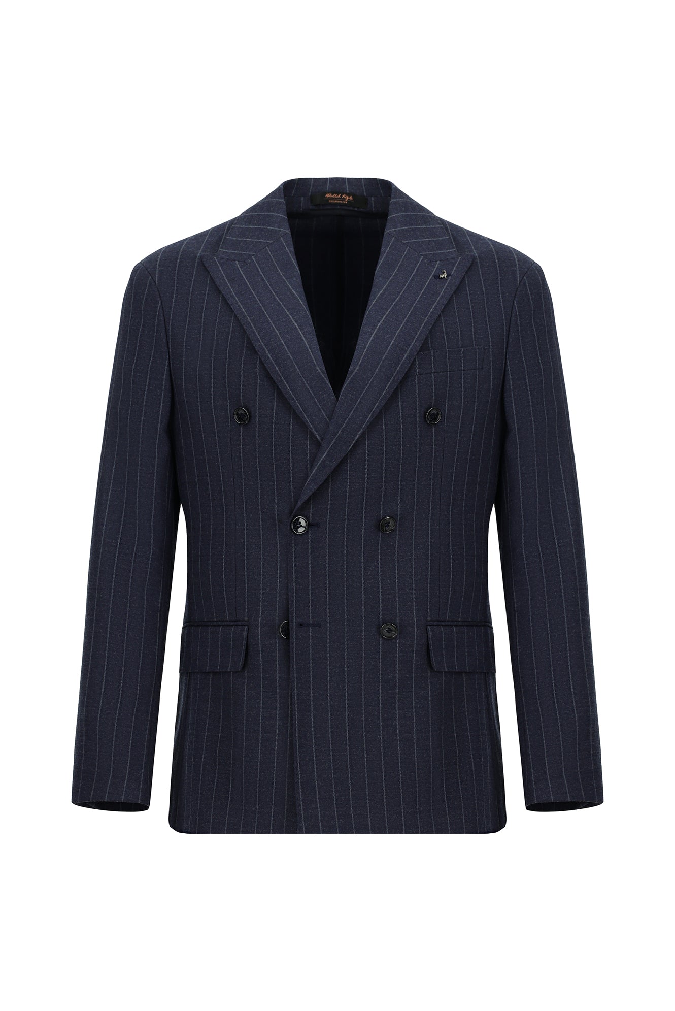 Koyu Lacivert Super Slim Fit Ekstra Dar Kesim Yünlü Çizgili Kruvaze Takım Elbise