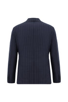Koyu Lacivert Super Slim Fit Ekstra Dar Kesim Yünlü Çizgili Kruvaze Takım Elbise
