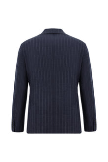Koyu Lacivert Super Slim Fit Ekstra Dar Kesim Yünlü Çizgili Kruvaze Takım Elbise