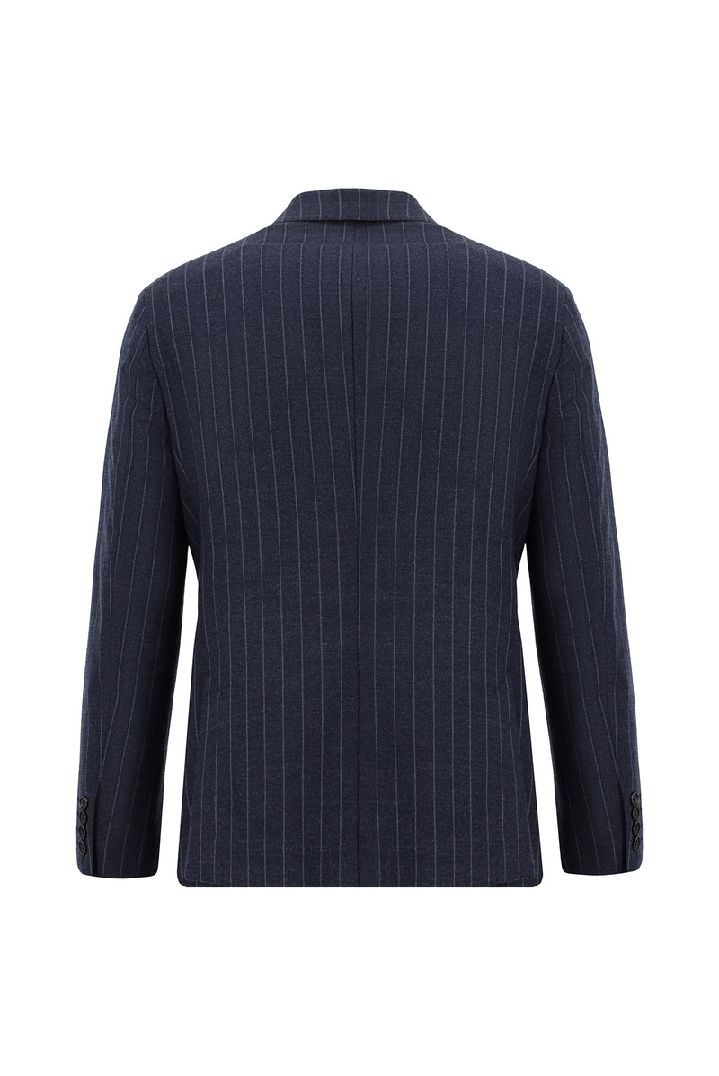 Koyu Lacivert Super Slim Fit Ekstra Dar Kesim Yünlü Çizgili Kruvaze Takım Elbise