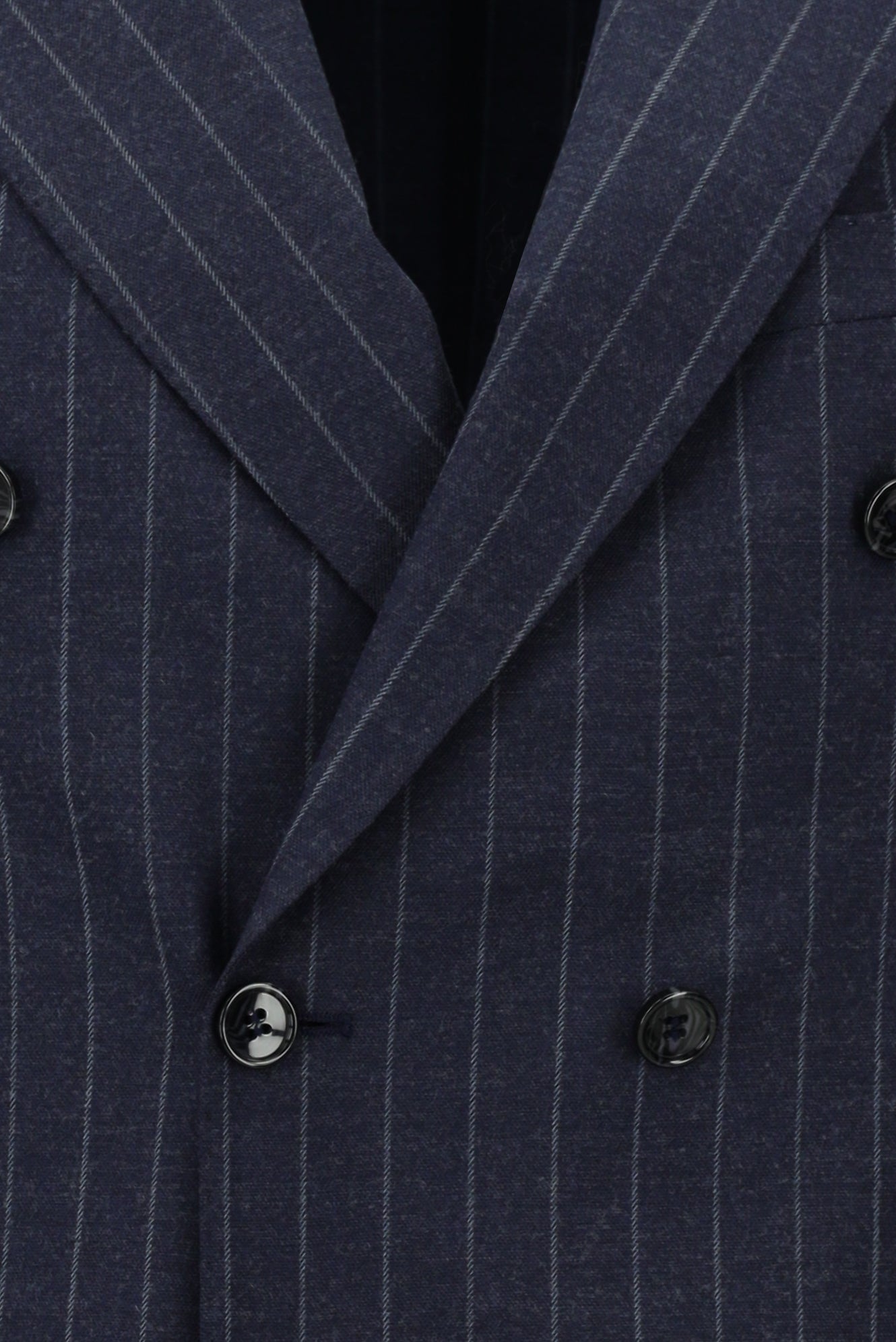 Koyu Lacivert Super Slim Fit Ekstra Dar Kesim Yünlü Çizgili Kruvaze Takım Elbise
