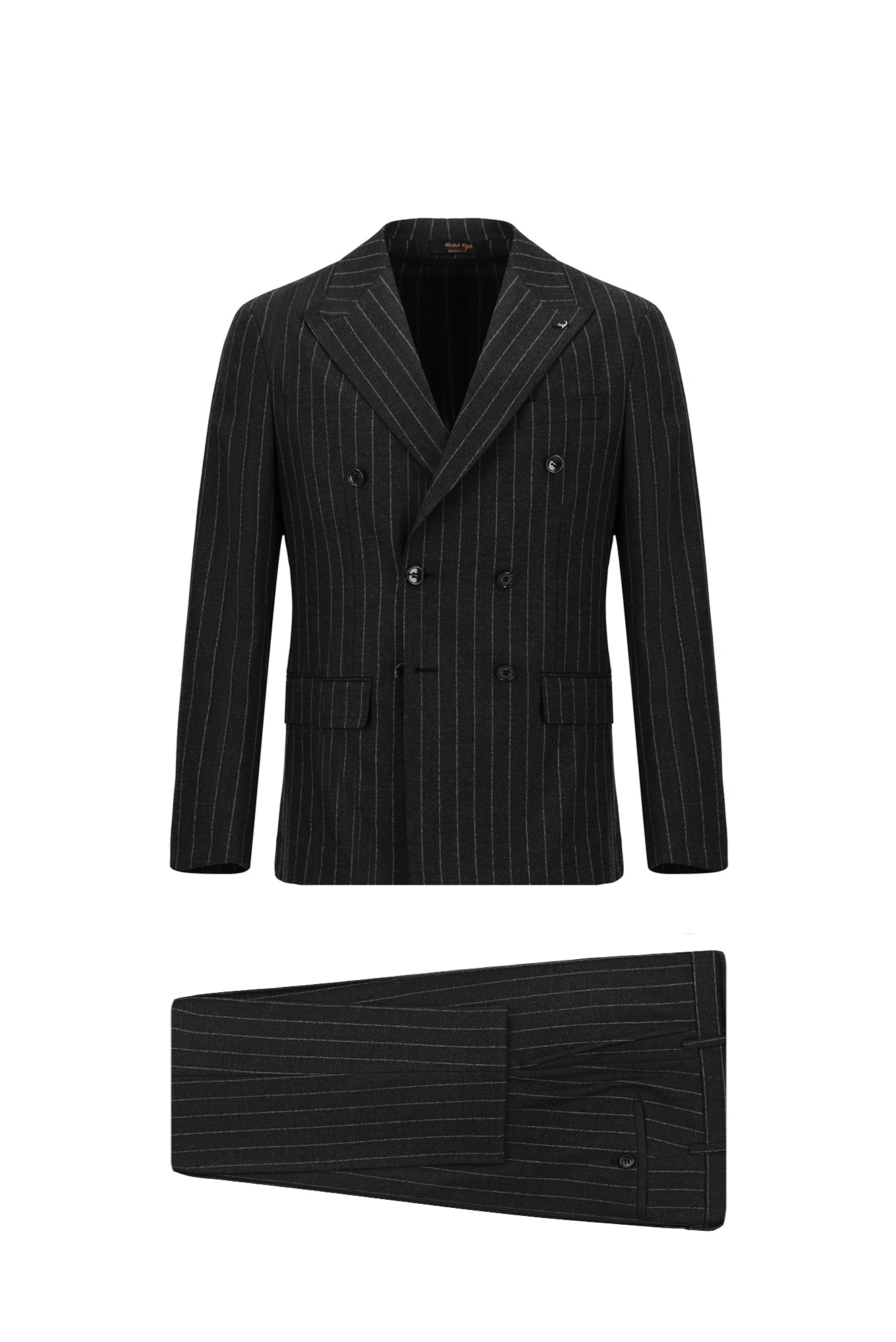 Koyu Antrasit Super Slim Fit Ekstra Dar Kesim Yünlü Çizgili Kruvaze Takım Elbise