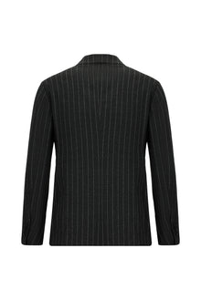 Koyu Antrasit Super Slim Fit Ekstra Dar Kesim Yünlü Çizgili Kruvaze Takım Elbise