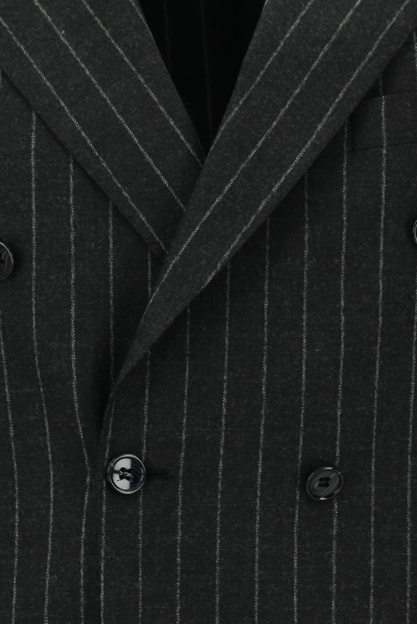 Koyu Antrasit Super Slim Fit Ekstra Dar Kesim Yünlü Çizgili Kruvaze Takım Elbise