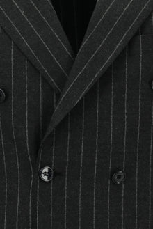Koyu Antrasit Super Slim Fit Ekstra Dar Kesim Yünlü Çizgili Kruvaze Takım Elbise