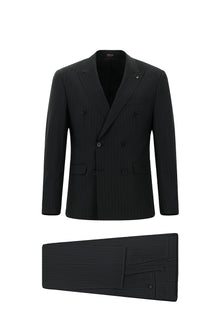 Siyah 6 Drop Regular Fit Standart Kesim Yünlü Çizgili Kruvaze Tak?m Elbise-Abdullah Ki??l?