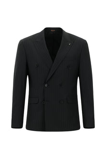 Siyah 6 Drop Regular Fit Standart Kesim Yünlü Çizgili Kruvaze Tak?m Elbise-Abdullah Ki??l?