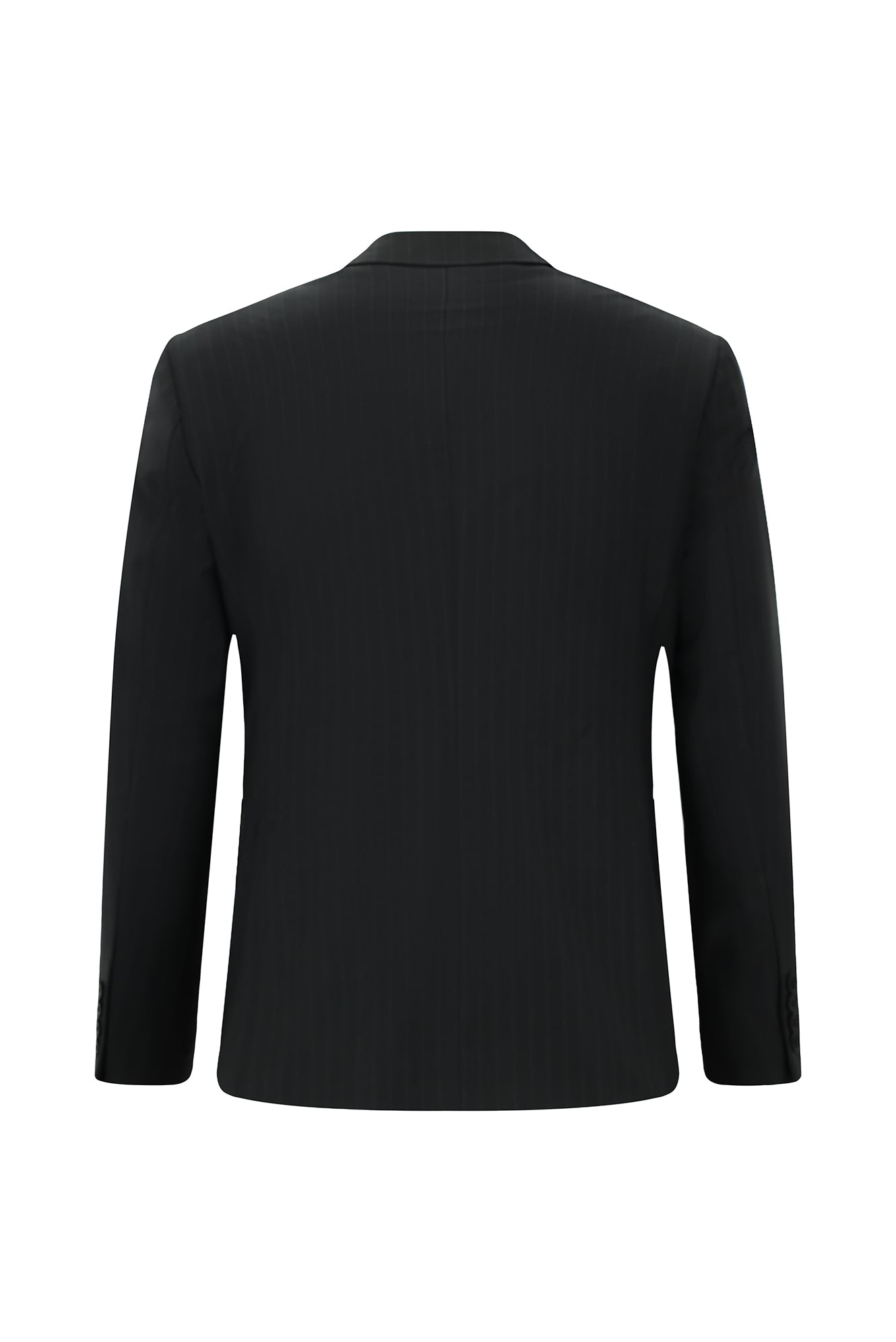 Siyah Slim Fit Dar Kesim Yünlü Çizgili Kruvaze Takım Elbise