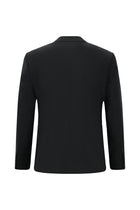 Siyah Slim Fit Dar Kesim Yünlü Çizgili Kruvaze Takım Elbise