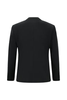 Siyah Slim Fit Dar Kesim Yünlü Çizgili Kruvaze Takım Elbise