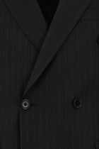 Siyah Slim Fit Dar Kesim Yünlü Çizgili Kruvaze Takım Elbise