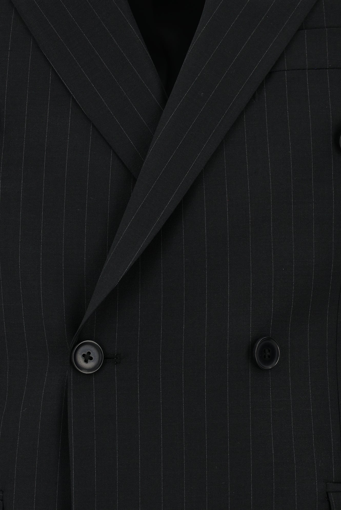 Siyah Regular Fit Yünlü Çizgili Kruvaze Takım Elbise