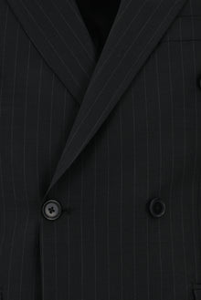 Siyah Regular Fit Yünlü Çizgili Kruvaze Takım Elbise
