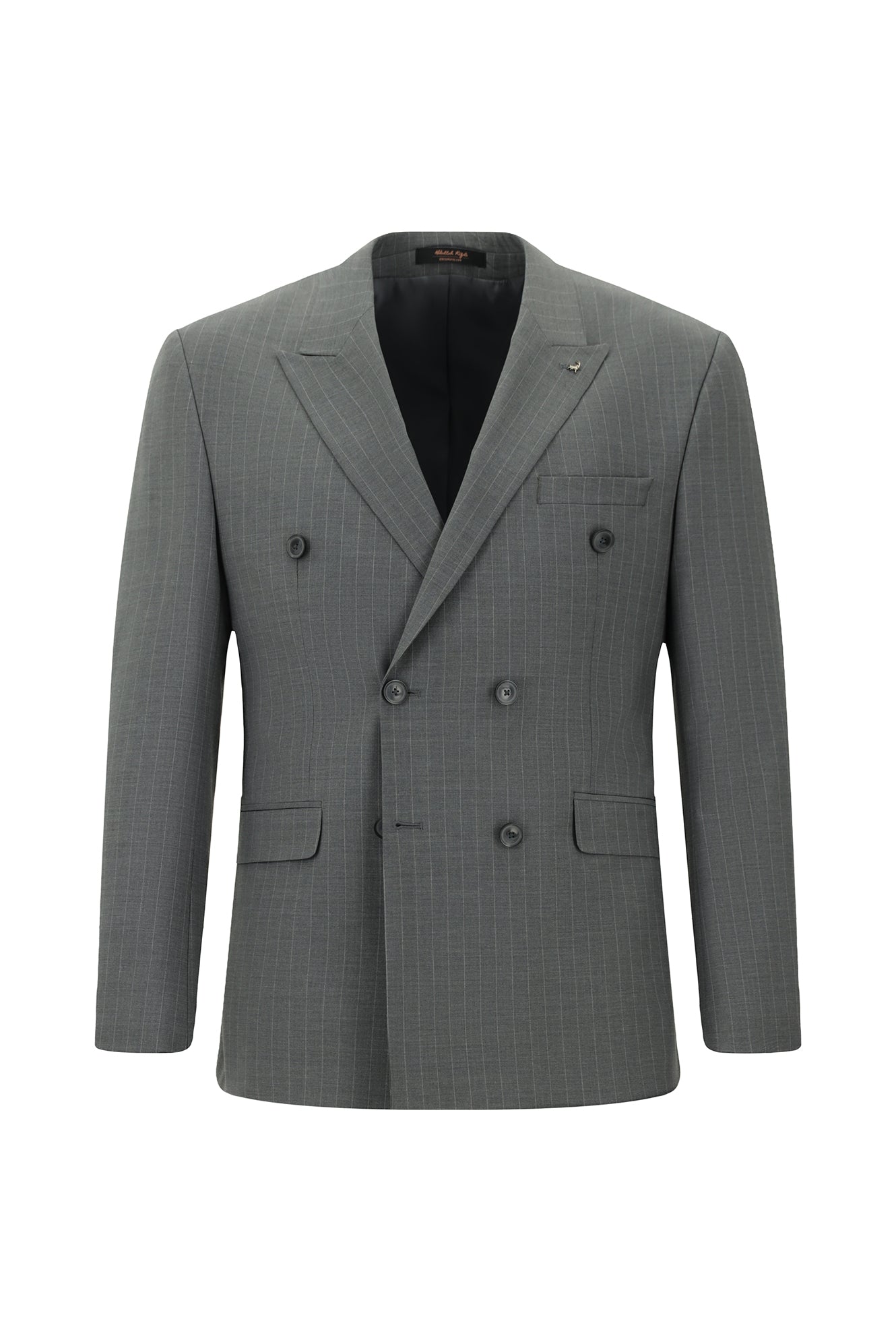Açık Füme Slim Fit Dar Kesim Yünlü Çizgili Kruvaze Takım Elbise
