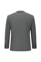 Açık Füme Slim Fit Dar Kesim Yünlü Çizgili Kruvaze Takım Elbise