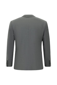 Açık Füme Slim Fit Dar Kesim Yünlü Çizgili Kruvaze Takım Elbise