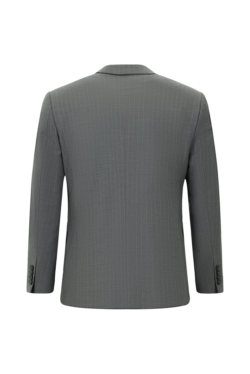 Açık Füme Slim Fit Dar Kesim Yünlü Çizgili Kruvaze Takım Elbise