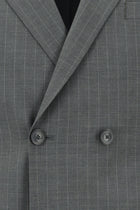 Açık Füme Slim Fit Dar Kesim Yünlü Çizgili Kruvaze Takım Elbise