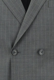 Açık Füme Slim Fit Dar Kesim Yünlü Çizgili Kruvaze Takım Elbise