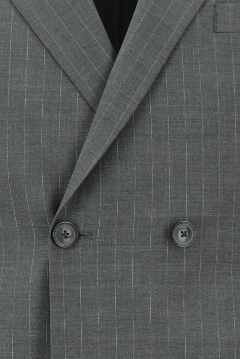 Açık Füme Slim Fit Dar Kesim Yünlü Çizgili Kruvaze Takım Elbise