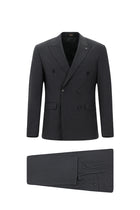 Orta Füme Slim Fit Dar Kesim Yünlü Çizgili Kruvaze Takım Elbise