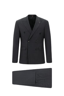 Orta Füme 7 Drop Slim Fit Dar Kesim Yünlü Çizgili Kruvaze Tak?m Elbise-Abdullah Ki??l?