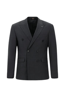 Orta Füme 7 Drop Slim Fit Dar Kesim Yünlü Çizgili Kruvaze Tak?m Elbise-Abdullah Ki??l?