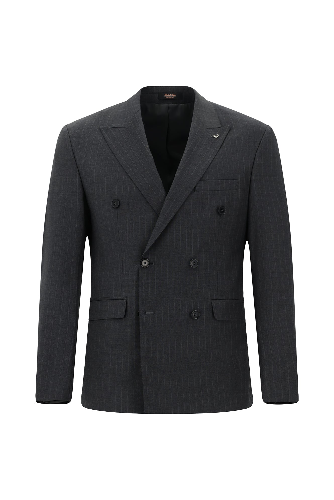 Orta Füme Slim Fit Dar Kesim Yünlü Çizgili Kruvaze Takım Elbise