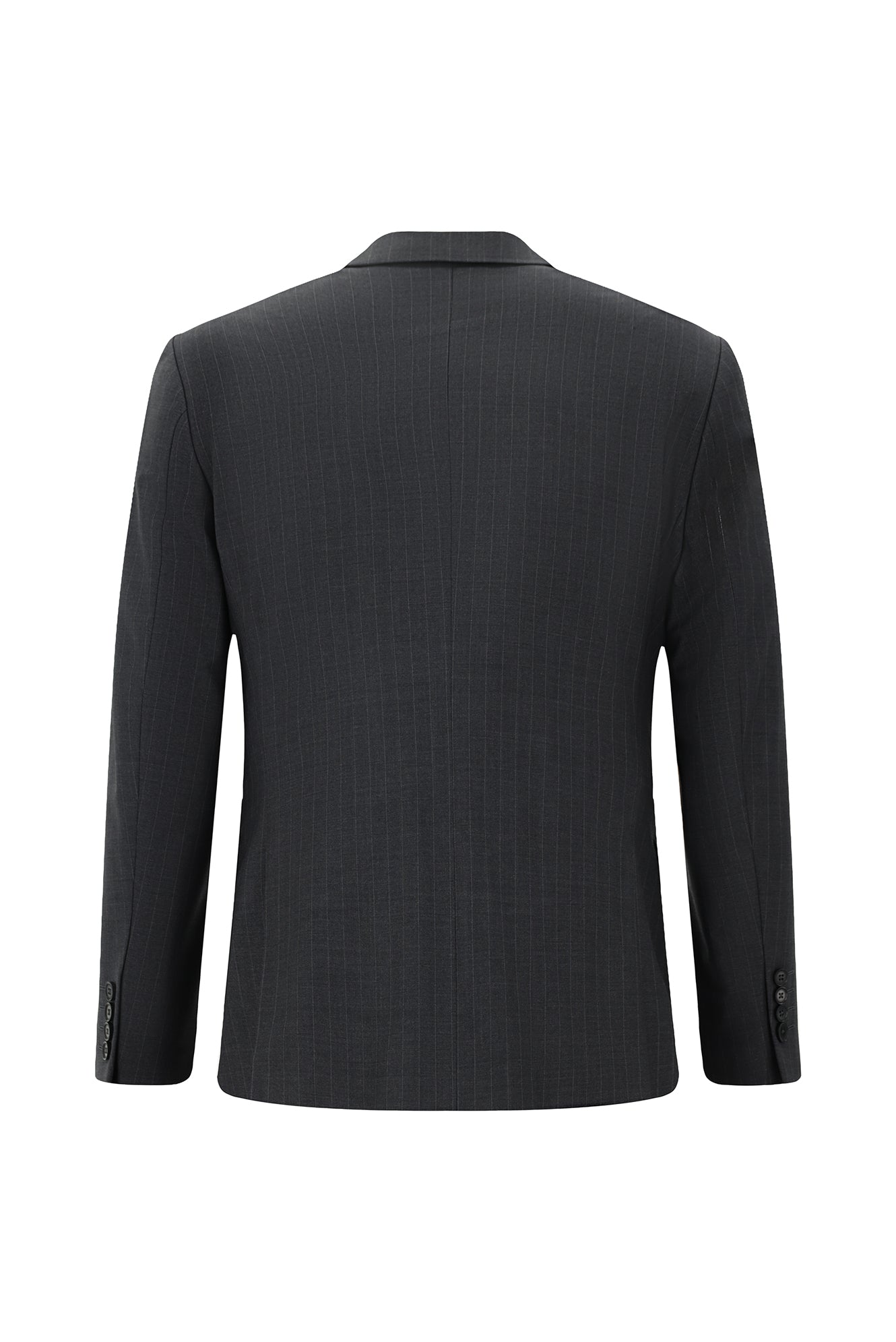 Orta Füme Slim Fit Dar Kesim Yünlü Çizgili Kruvaze Takım Elbise