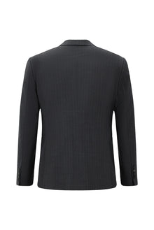 Orta Füme Slim Fit Dar Kesim Yünlü Çizgili Kruvaze Takım Elbise