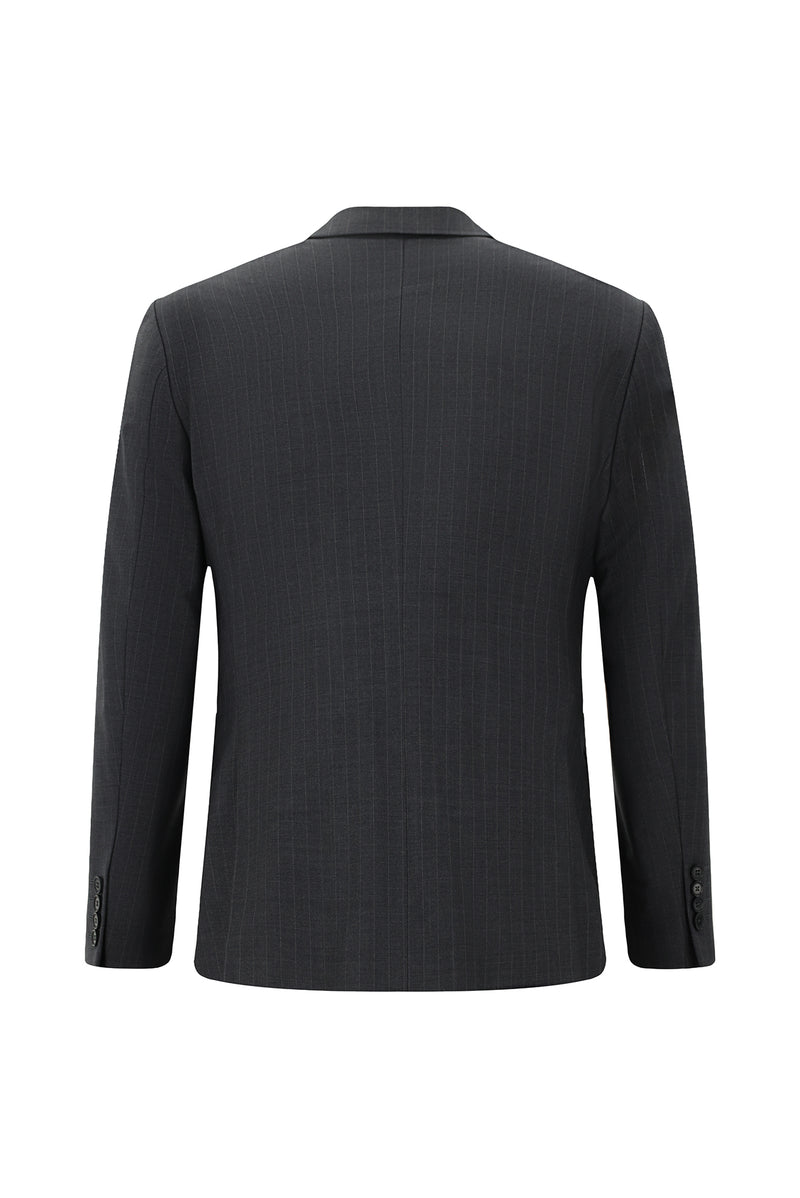 Orta Füme Slim Fit Dar Kesim Yünlü Çizgili Kruvaze Takım Elbise