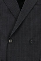 Orta Füme Slim Fit Dar Kesim Yünlü Çizgili Kruvaze Takım Elbise