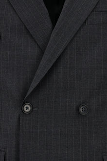 Orta Füme Slim Fit Dar Kesim Yünlü Çizgili Kruvaze Takım Elbise