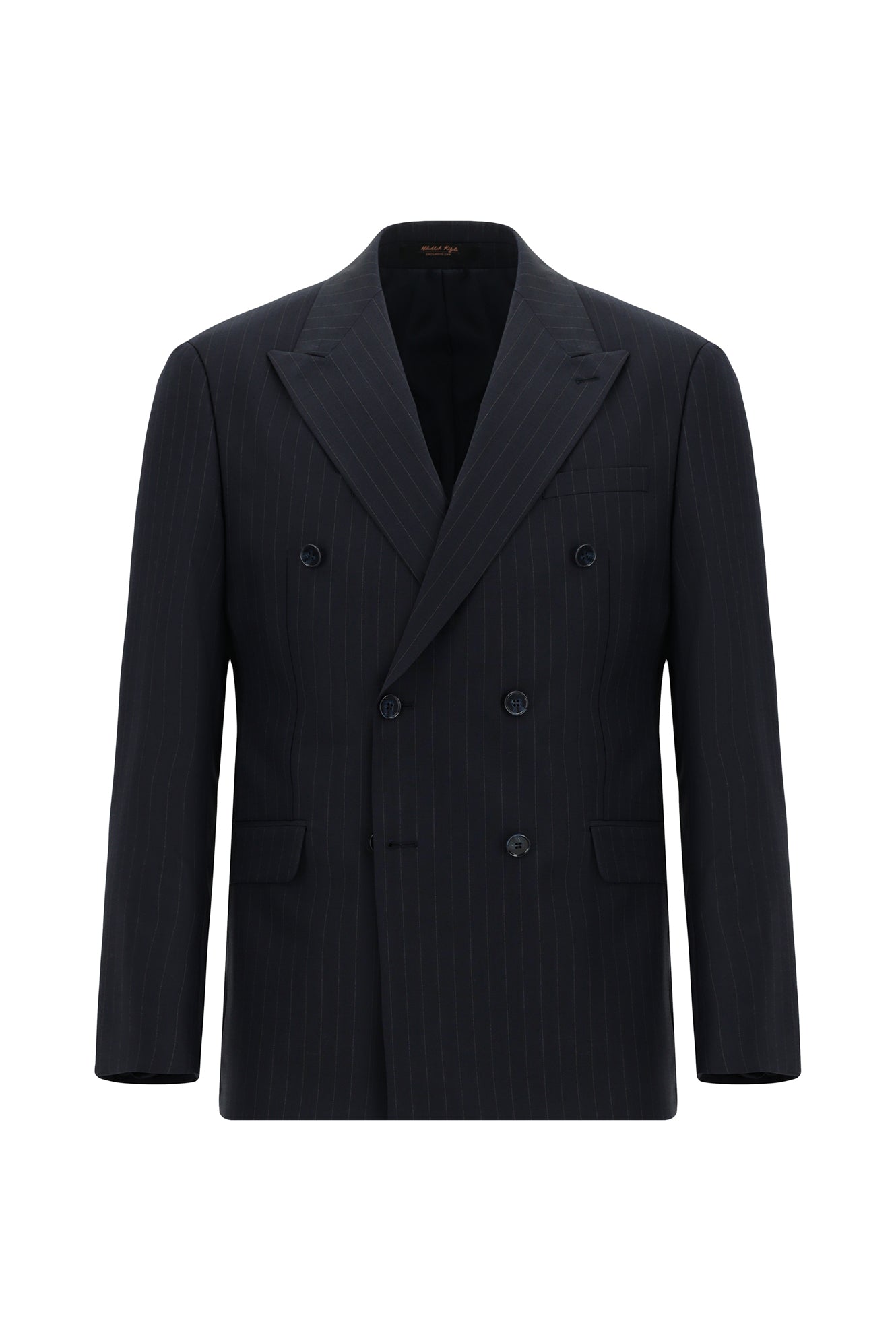 Koyu Lacivert Slim Fit Dar Kesim Yünlü Çizgili Kruvaze Takım Elbise