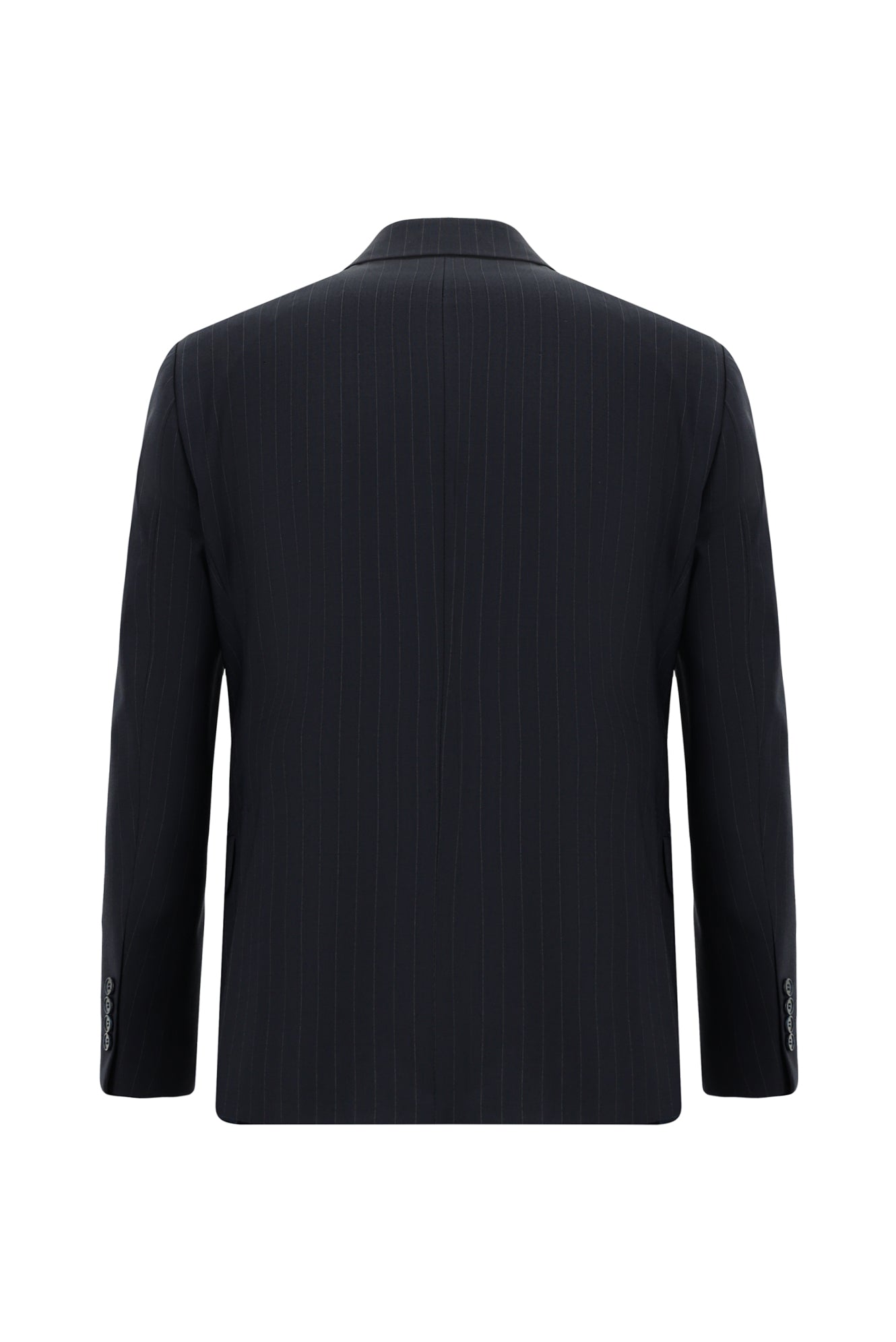 Koyu Lacivert Slim Fit Dar Kesim Yünlü Çizgili Kruvaze Takım Elbise