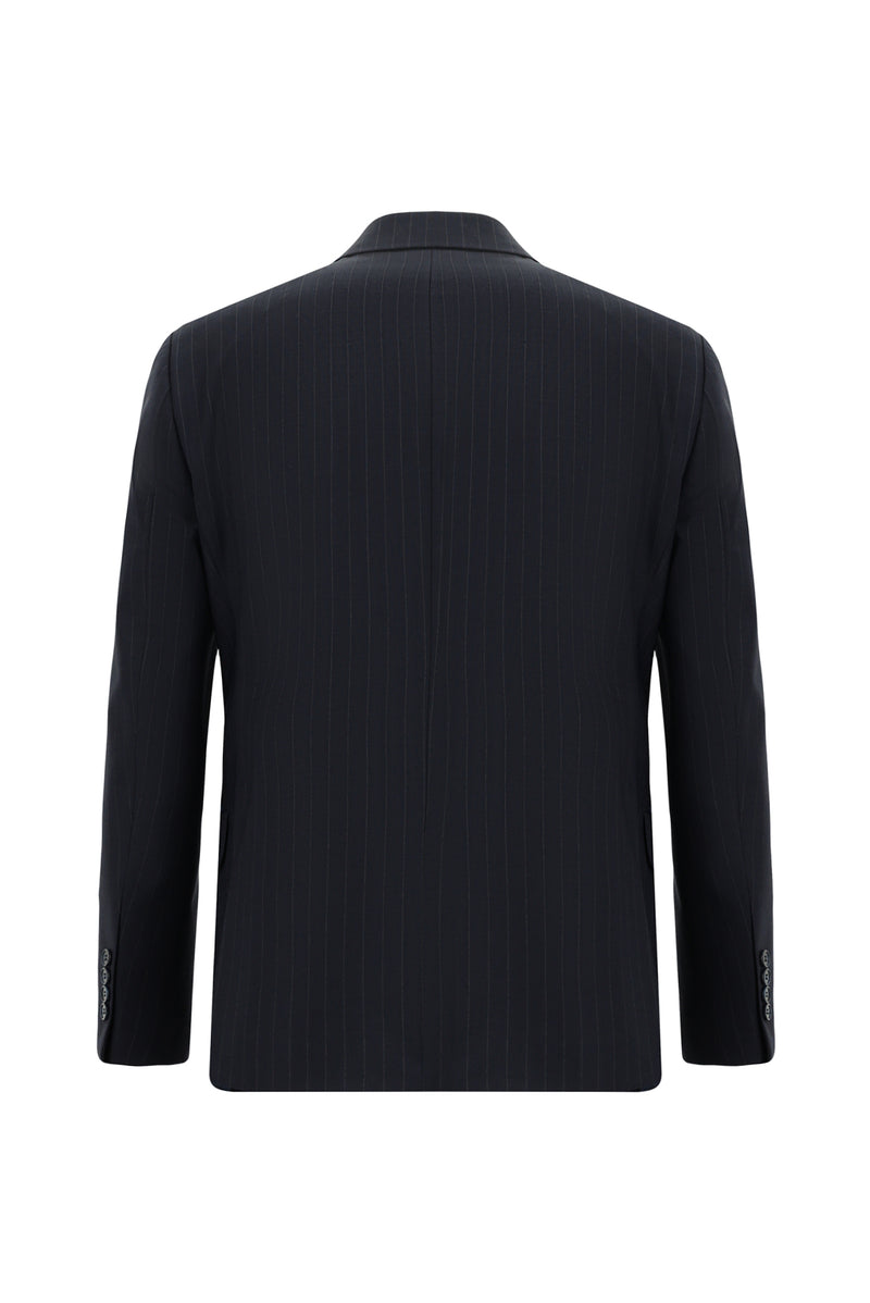 Koyu Lacivert Regular Fit Yünlü Çizgili Kruvaze Takım Elbise